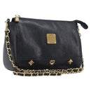 MCM Chain Shoulder Bag Leather Black Gold Auth 208820-1