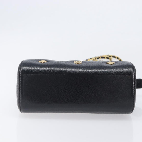 MCM Chain Shoulder Bag Leather Black Gold Auth 208820