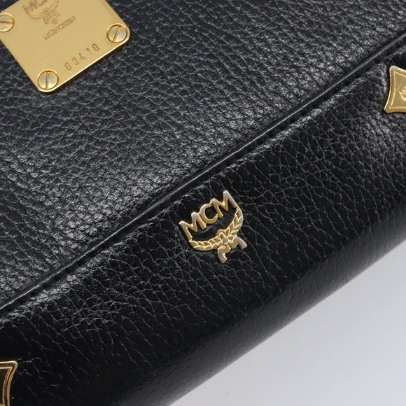 MCM Chain Shoulder Bag Leather Black Gold Auth 208820