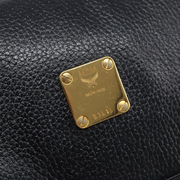MCM Chain Shoulder Bag Leather Black Gold Auth 208820