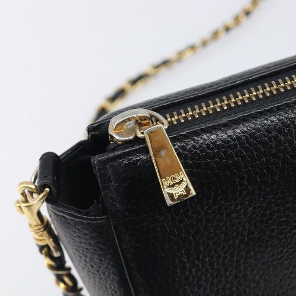 MCM Chain Shoulder Bag Leather Black Gold Auth 208820