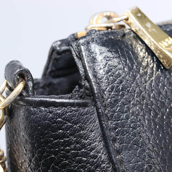 MCM Chain Shoulder Bag Leather Black Gold Auth 208820