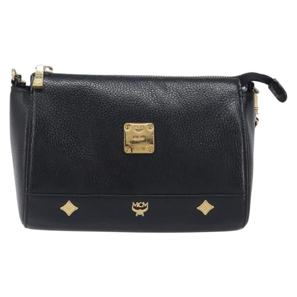 MCM Chain Shoulder Bag Leather Black Gold Auth 208820