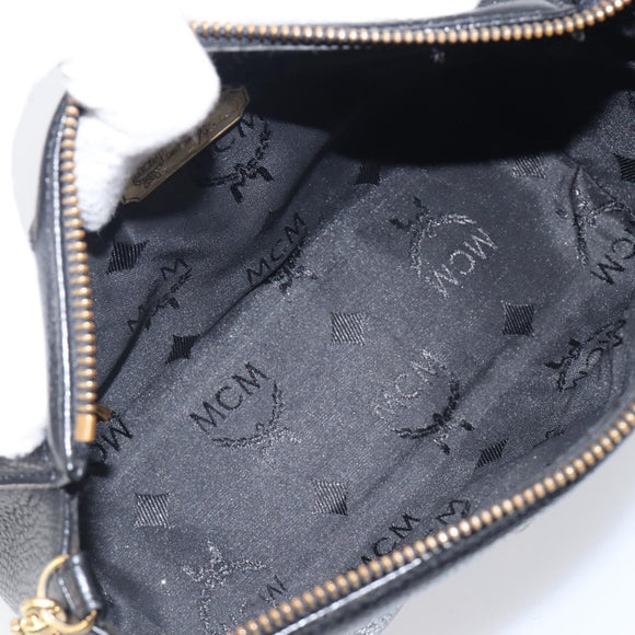 MCM Chain Shoulder Bag Leather Black Gold Auth 208820