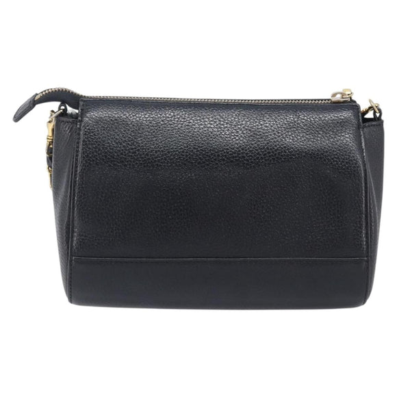 MCM Chain Shoulder Bag Leather Black Gold Auth 208820