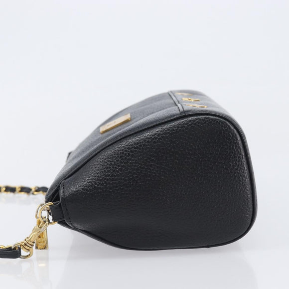 MCM Chain Shoulder Bag Leather Black Gold Auth 208820