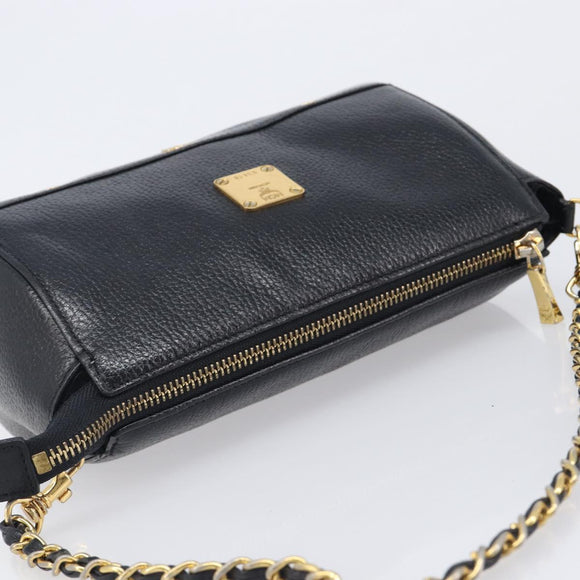 MCM Chain Shoulder Bag Leather Black Gold Auth 208820