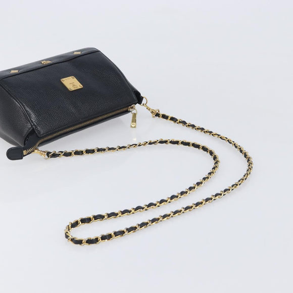 MCM Chain Shoulder Bag Leather Black Gold Auth 208820