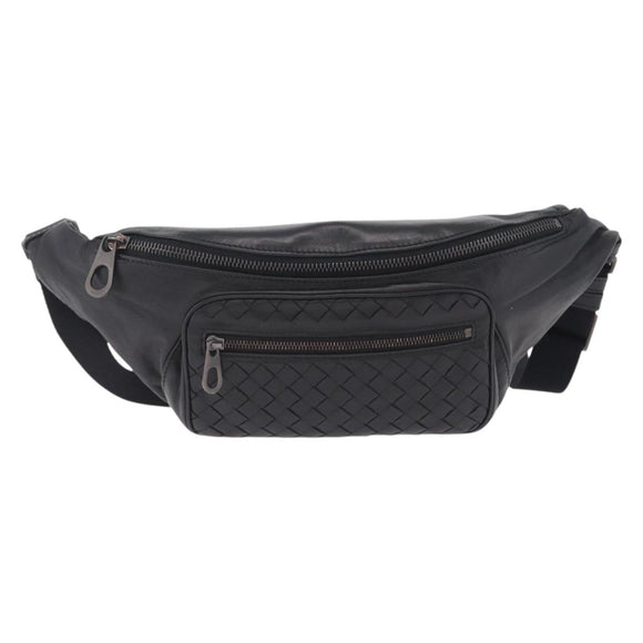 Bottega Veneta INTRECCIATO Waist Bag Leather Black Auth 208826V