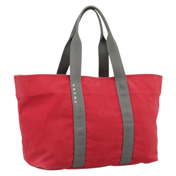 PRADA PRADA Sports Tote Bag Canvas Red Silver Auth 208827