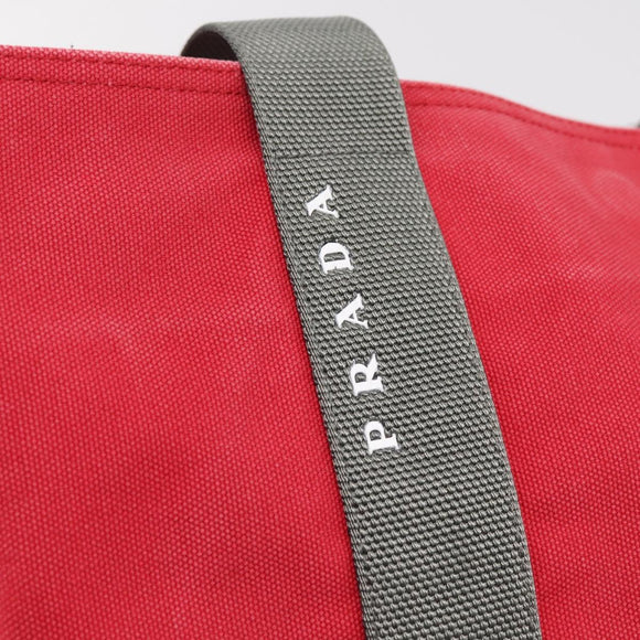 PRADA PRADA Sports Tote Bag Canvas Red Silver Auth 208827