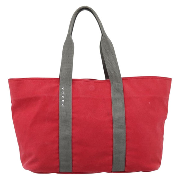 PRADA PRADA Sports Tote Bag Canvas Red Silver Auth 208827