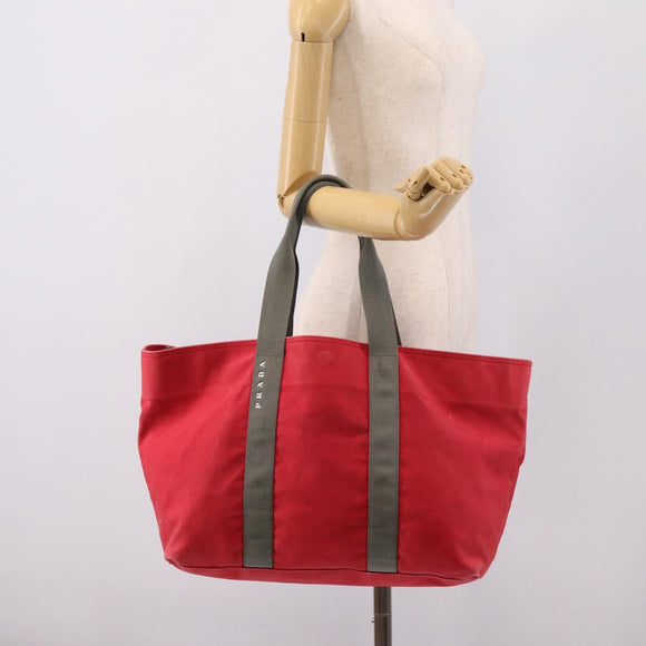PRADA PRADA Sports Tote Bag Canvas Red Silver Auth 208827