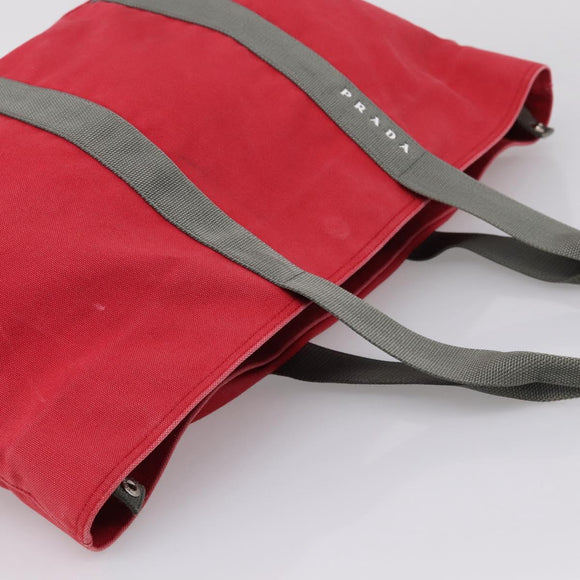 PRADA PRADA Sports Tote Bag Canvas Red Silver Auth 208827