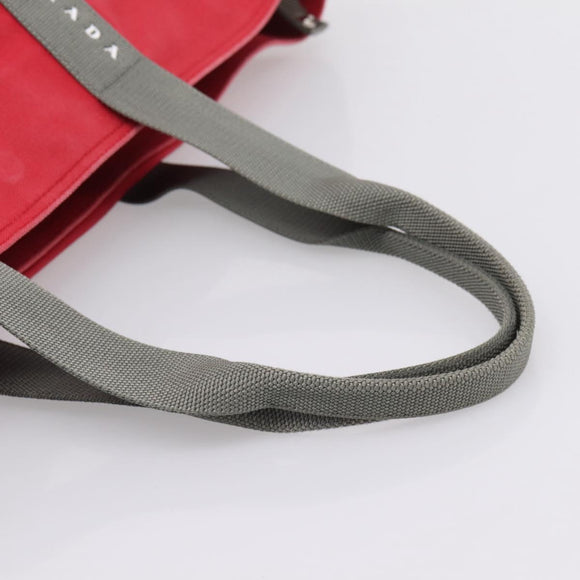 PRADA PRADA Sports Tote Bag Canvas Red Silver Auth 208827