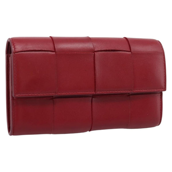 Bottega Veneta MAXI INTRECCIATO Cassette Long Wallet Leather Red Auth 208830V