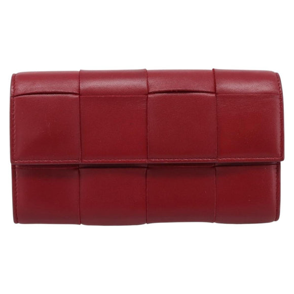 Bottega Veneta MAXI INTRECCIATO Cassette Long Wallet Leather Red Auth 208830V