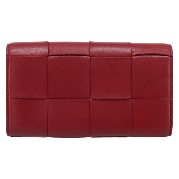 Bottega Veneta MAXI INTRECCIATO Cassette Long Wallet Leather Red Auth 208830V