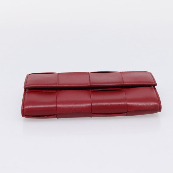 Bottega Veneta MAXI INTRECCIATO Cassette Long Wallet Leather Red Auth 208830V