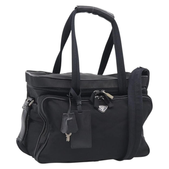 PRADA Hand Bag Nylon 2way Black Silver Auth 208832