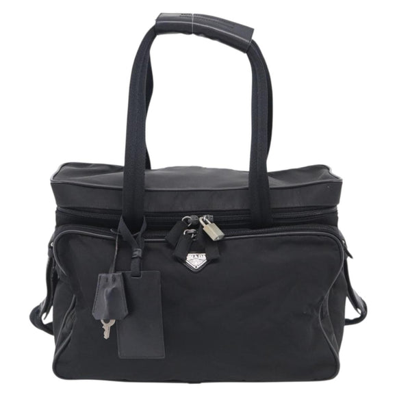 PRADA Hand Bag Nylon 2way Black Silver Auth 208832