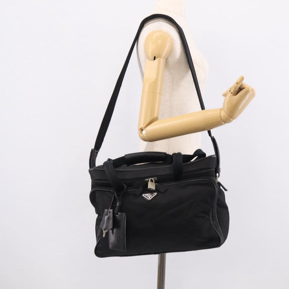 PRADA Hand Bag Nylon 2way Black Silver Auth 208832