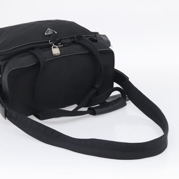 PRADA Hand Bag Nylon 2way Black Silver Auth 208832
