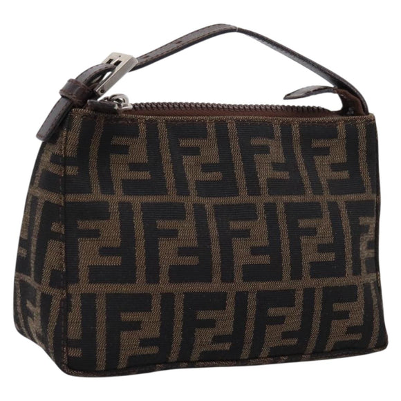 FENDI Zucca Canvas Pouch Black Silver Auth 208837