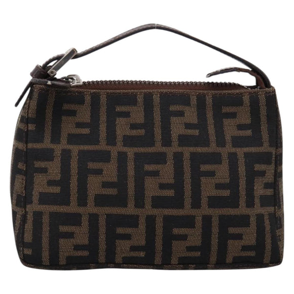 FENDI Zucca Canvas Pouch Black Silver Auth 208837