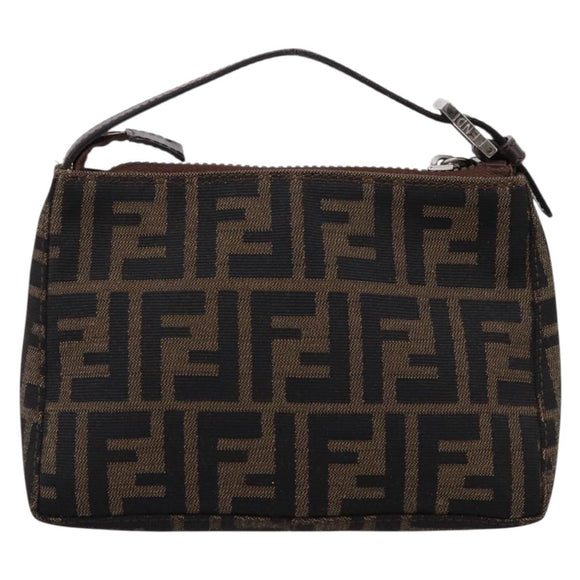 FENDI Zucca Canvas Pouch Black Silver Auth 208837