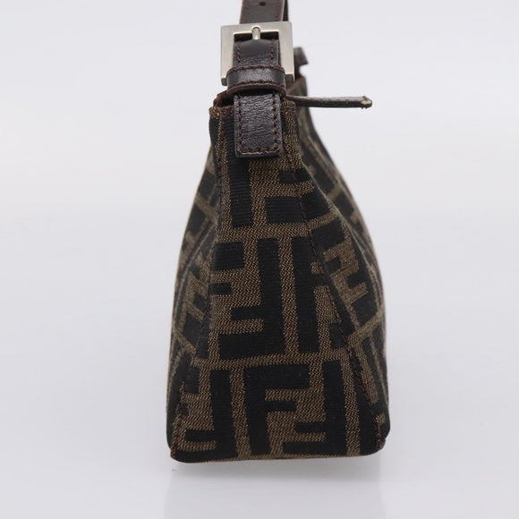 FENDI Zucca Canvas Pouch Black Silver Auth 208837