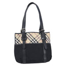 BURBERRY Nova Check Tote Bag Canvas Beige Silver Auth 208838V-2