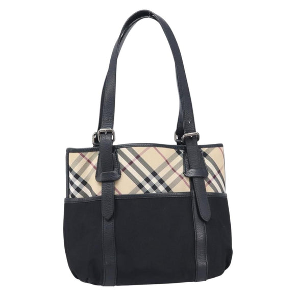 BURBERRY Nova Check Tote Bag Canvas Beige Silver Auth 208838V