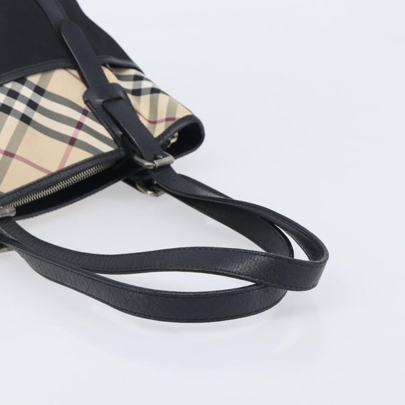BURBERRY Nova Check Tote Bag Canvas Beige Silver Auth 208838V