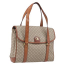 CELINE Macadam Hand Bag PVC Beige Gold Tone Auth 208843A-1