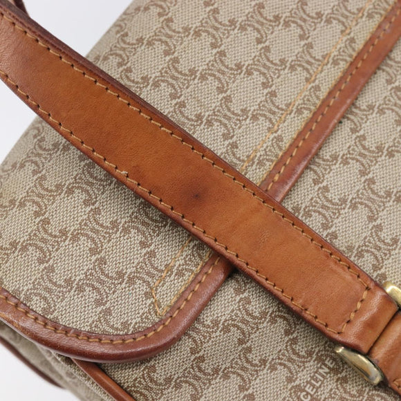 CELINE Macadam Hand Bag PVC Beige Gold Tone Auth 208843A