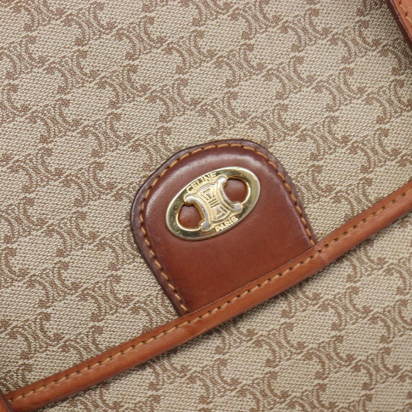 CELINE Macadam Hand Bag PVC Beige Gold Tone Auth 208843A