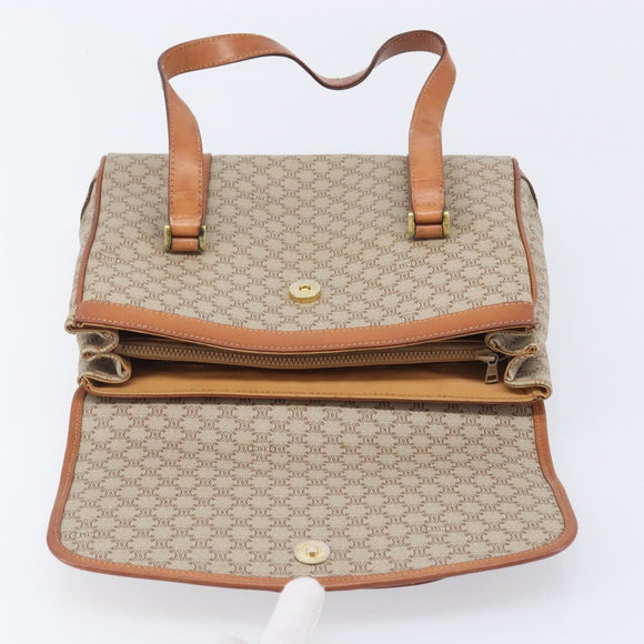 CELINE Macadam Hand Bag PVC Beige Gold Tone Auth 208843A