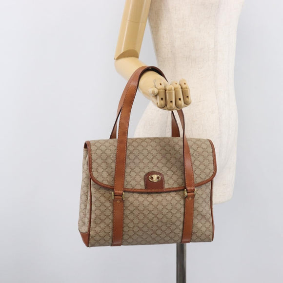 CELINE Macadam Hand Bag PVC Beige Gold Tone Auth 208843A