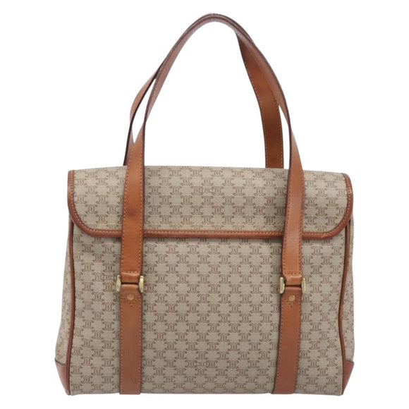 CELINE Macadam Hand Bag PVC Beige Gold Tone Auth 208843A