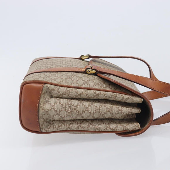 CELINE Macadam Hand Bag PVC Beige Gold Tone Auth 208843A