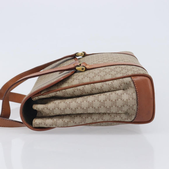 CELINE Macadam Hand Bag PVC Beige Gold Tone Auth 208843A