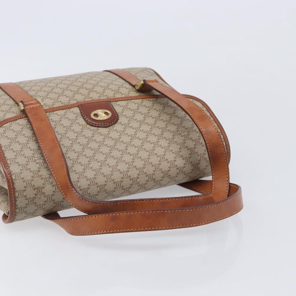 CELINE Macadam Hand Bag PVC Beige Gold Tone Auth 208843A
