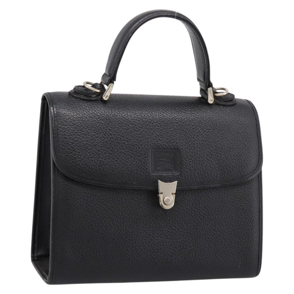 Burberrys Hand Bag Leather Black Silver Auth 208848
