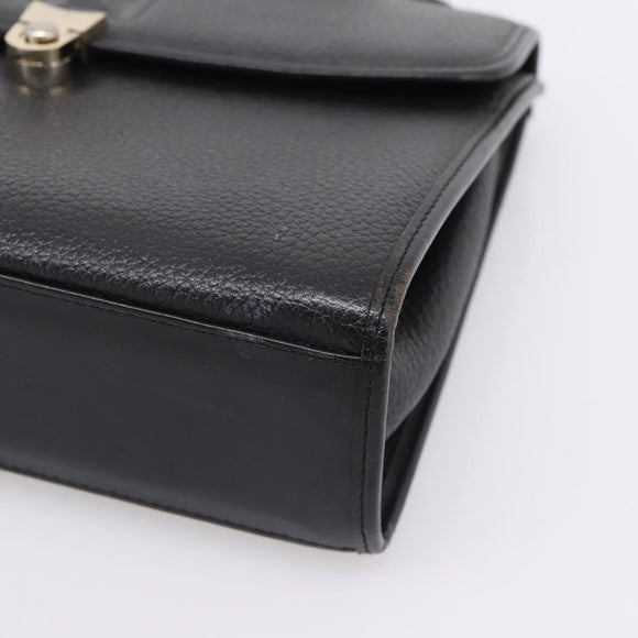 Burberrys Hand Bag Leather Black Silver Auth 208848