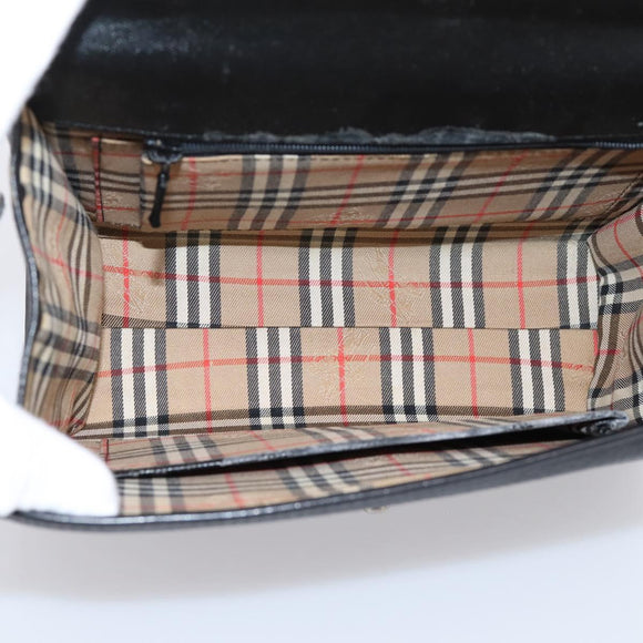 Burberrys Hand Bag Leather Black Silver Auth 208848