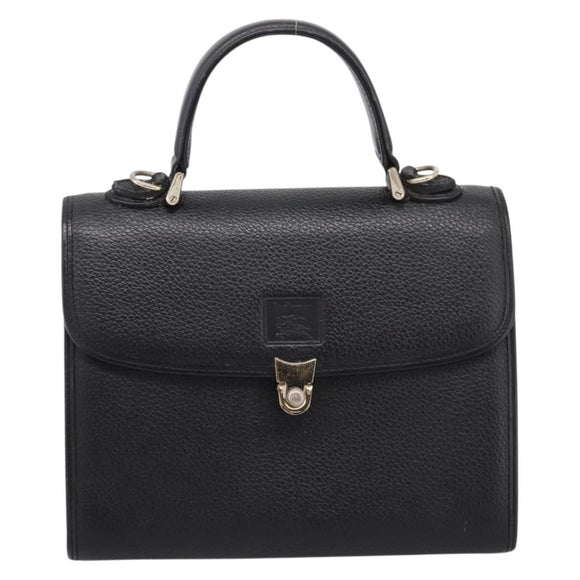 Burberrys Hand Bag Leather Black Silver Auth 208848