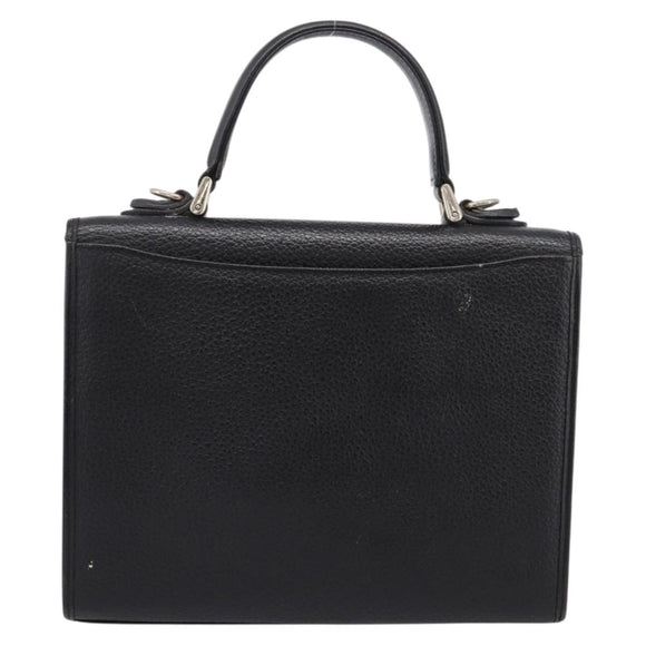 Burberrys Hand Bag Leather Black Silver Auth 208848