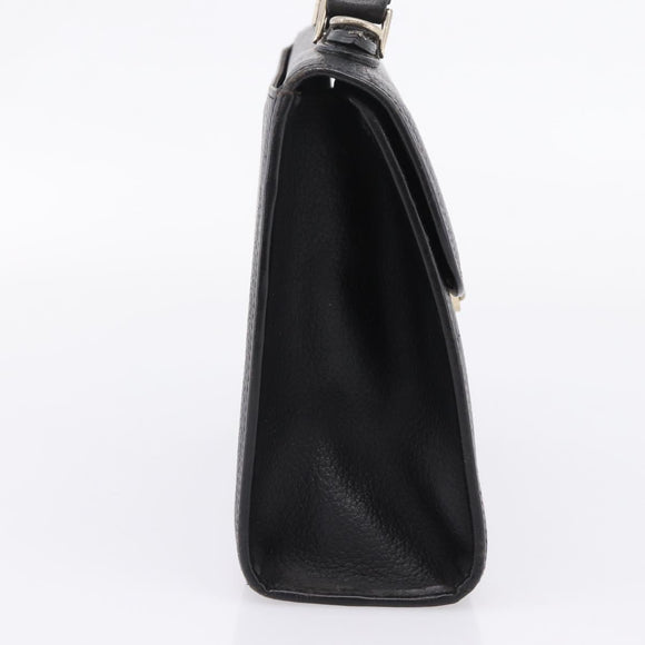 Burberrys Hand Bag Leather Black Silver Auth 208848