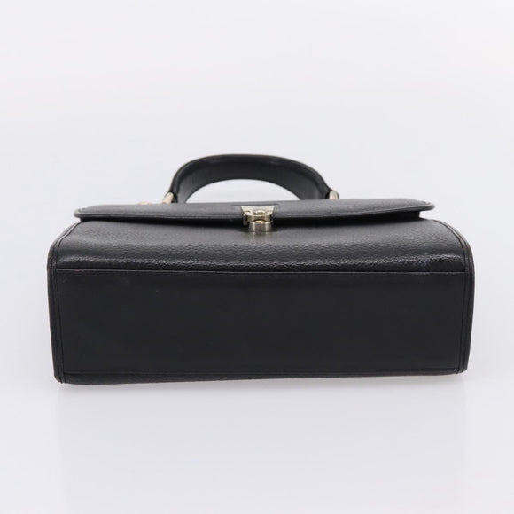 Burberrys Hand Bag Leather Black Silver Auth 208848